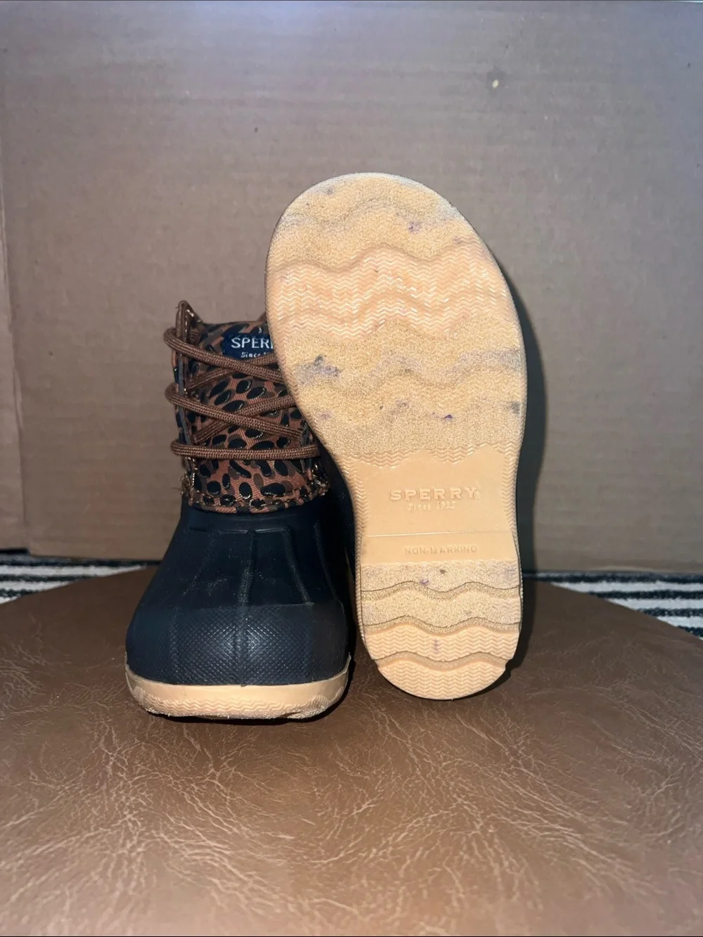 Sperry Kids Leopard-Print Brown & Black Duck Boots